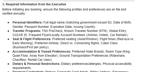 STANDARD OPERATING PROCEDURE: Executive Travel Booking & Itinerary Management preview 1