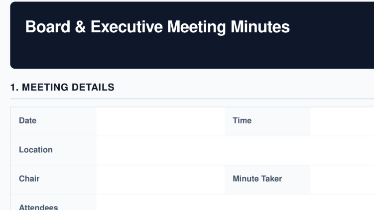 Meeting Minutes document starter pack (PDF, docx) preview 1