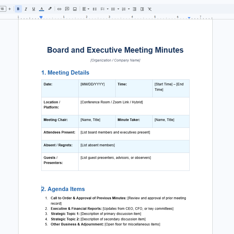 Meeting Minutes document starter pack (PDF, docx) preview 2