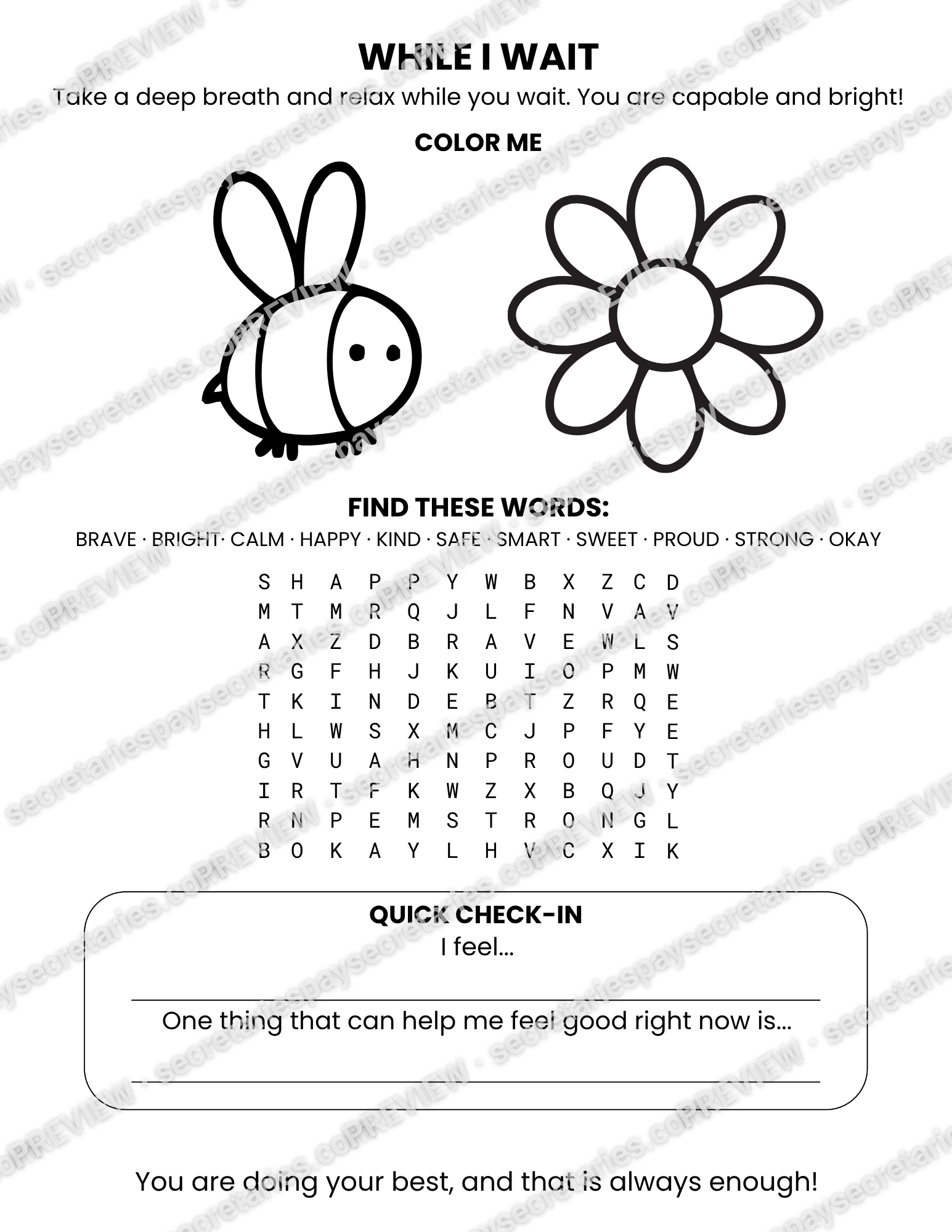 "While I Wait" student activity page preview 1